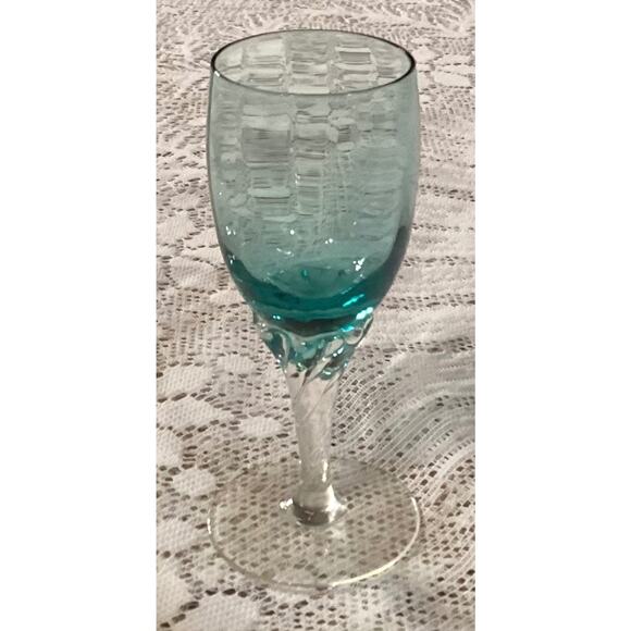 Empoli Italian Teal Blue Twisted Stemware 5 Stem Cordials Glass Set 4.25” - Picture 9 of 9